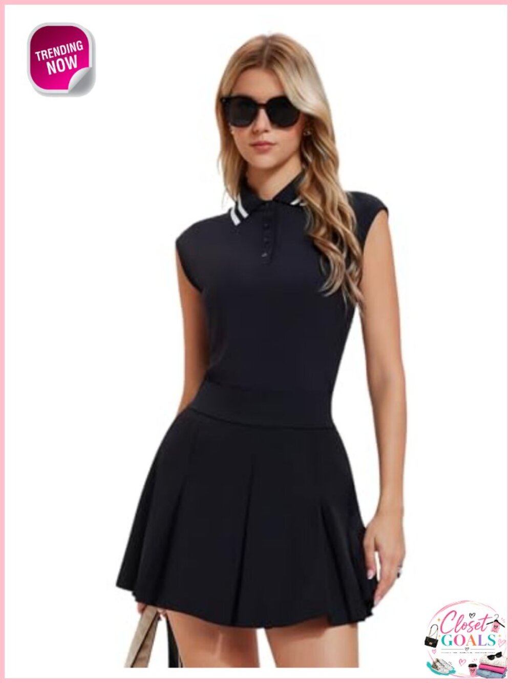 Women's 2 Piece Golf Skort Set Half Zip Crop Top Pleated Tennis Skirt with